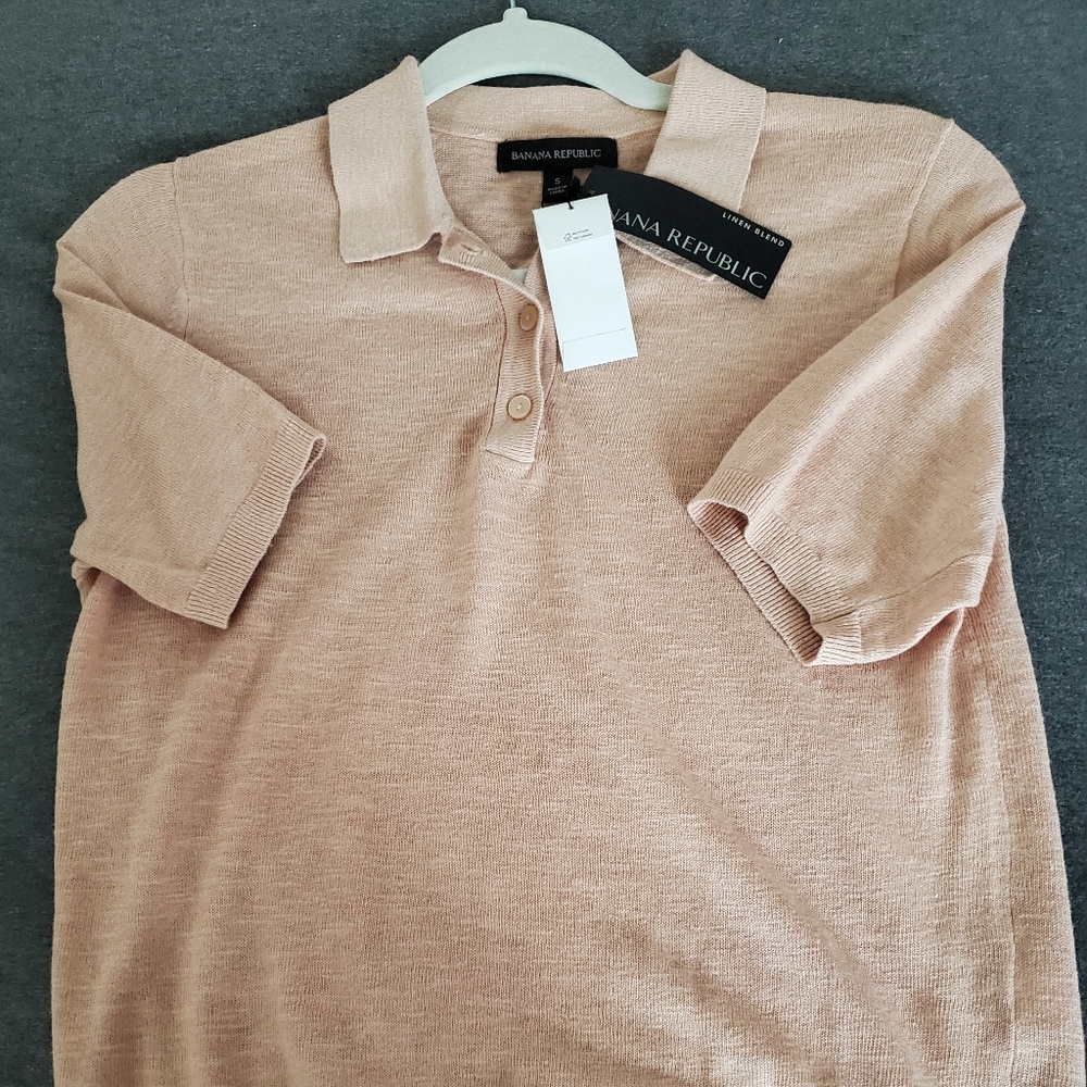 BANANA REPUBLIC LINEN BLEND POLO NWT SMALL